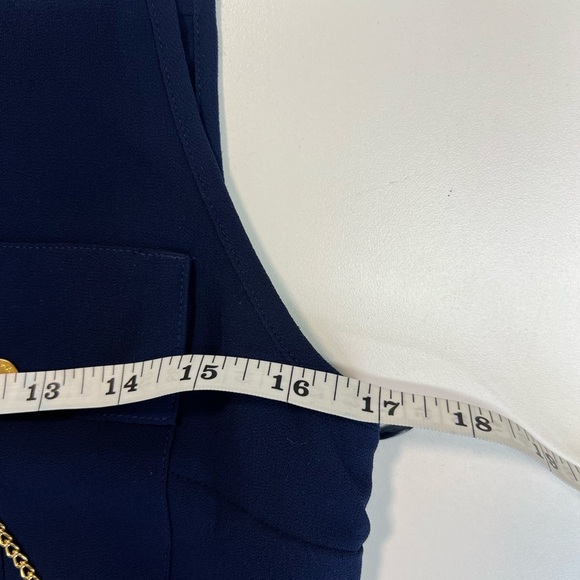 Micheal Kors Navy Sleeveless Maxi Dress With Chain Lace Up Neckline - Picture 10 of 16